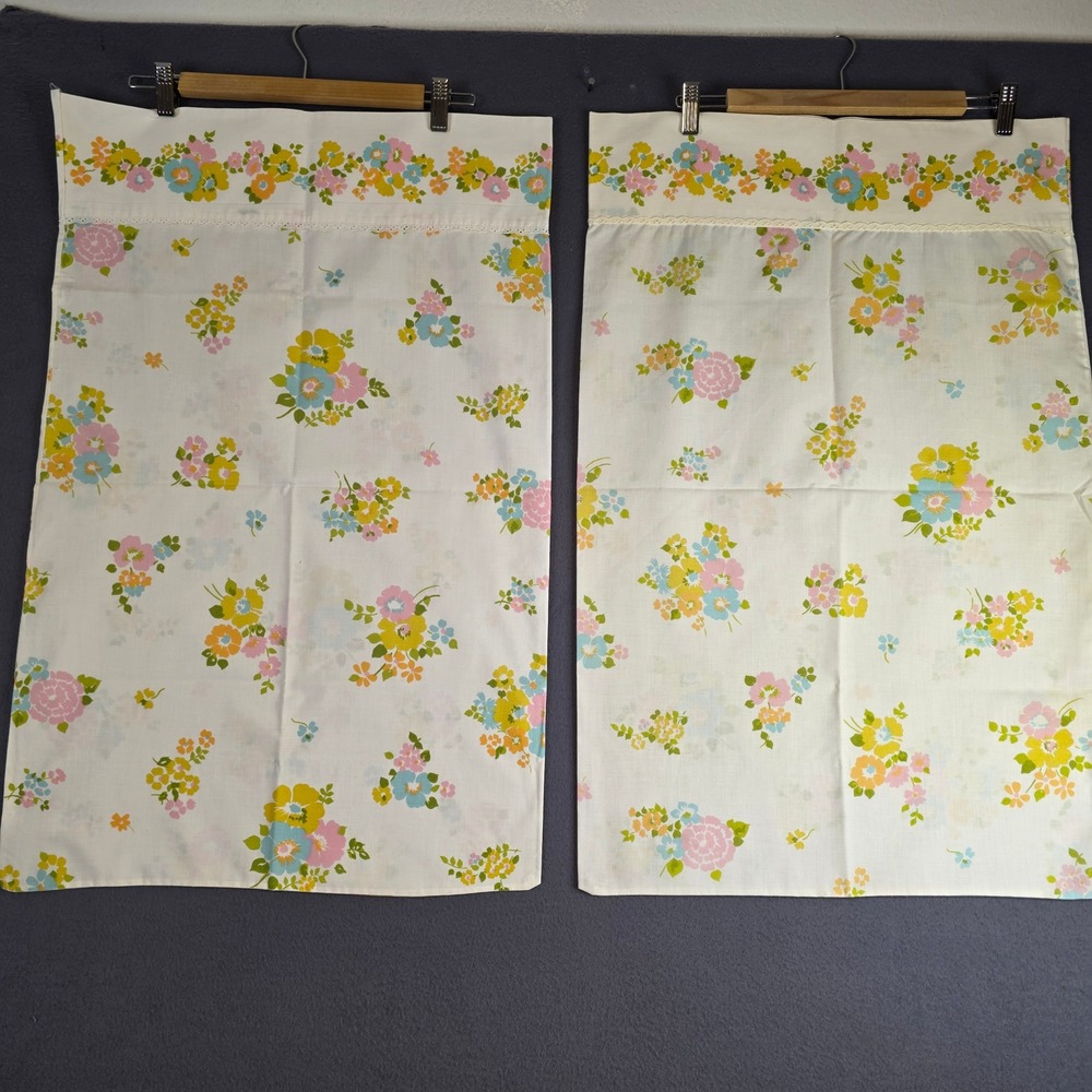 Fashion Manor Pillowcase Set Standard Off White Floral Lace Trim Vintage 2pc